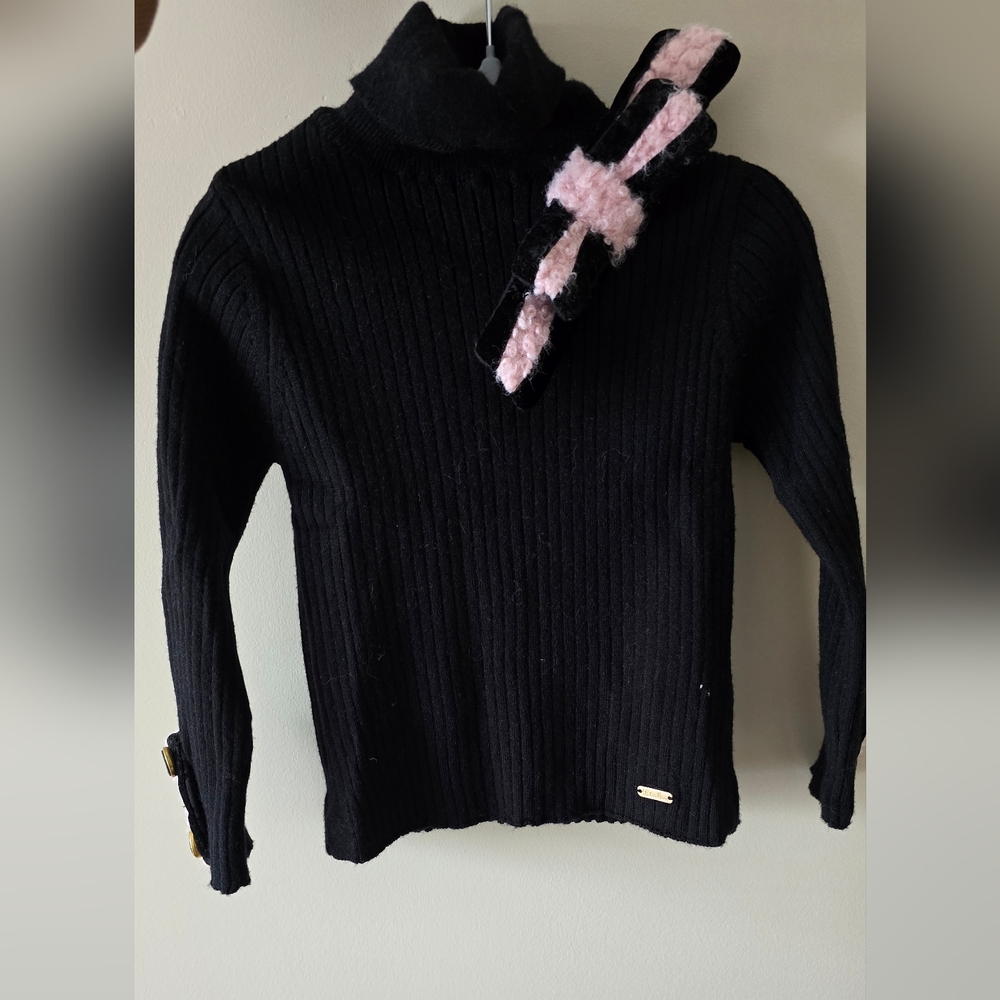 Patachou black turtleneck with bow accent